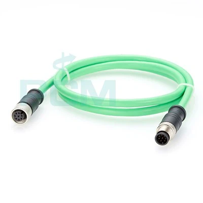 Skjermet M12 ledningssett hann til hunn rett 8 pins Ethernet-forlengelseskabel